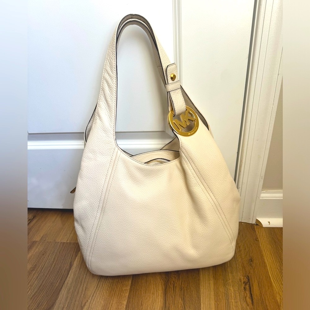 Michael Kors Cream Leather Hobo Bag with Gold Hardware